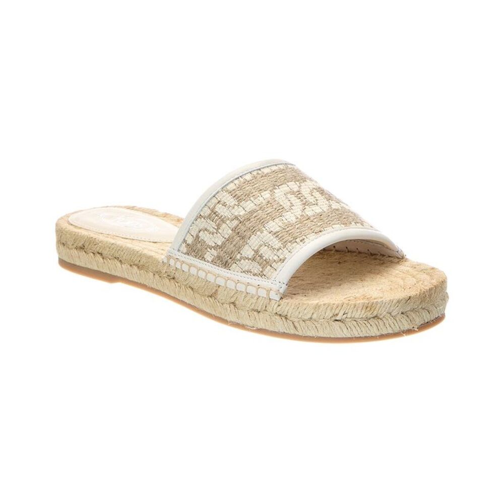 Tod's Logo Rafia Sandal, Beige